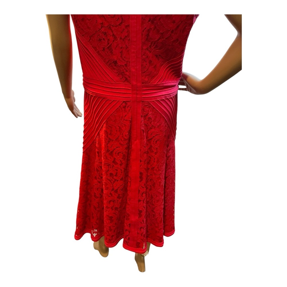 TADASHI SHOJI Women’s Red V-Neck Floral Lace Cocktail Midi Dress Size 14 - Picture 7 of 16